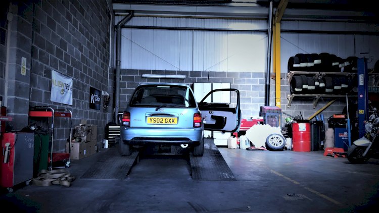 Nissan Micra in the garage awaiting its engine swap