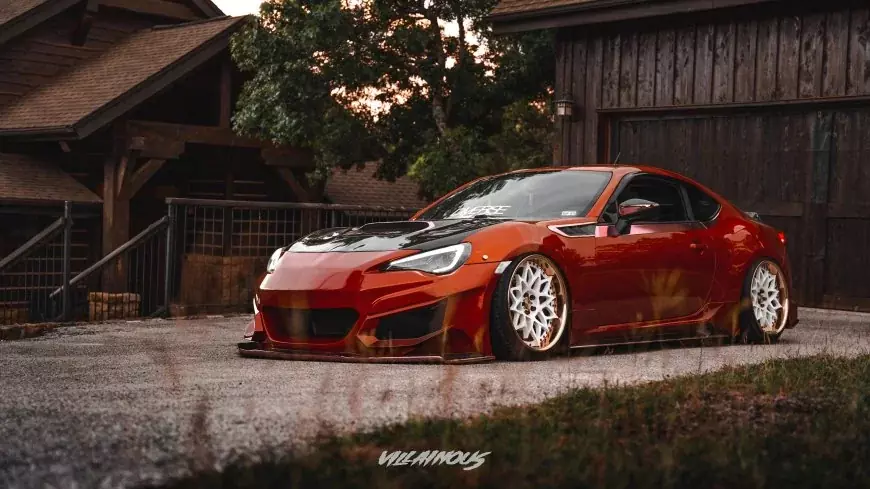 A modified Toyota FRS shot by stance auto magazine photographers