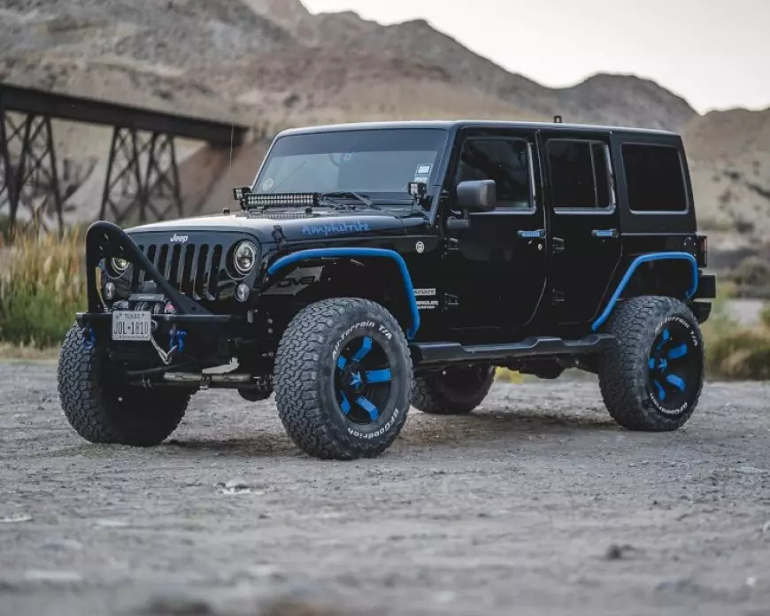 Modified Jeep Wrangler parked in the desert in the USA, featured on stance auto magazine