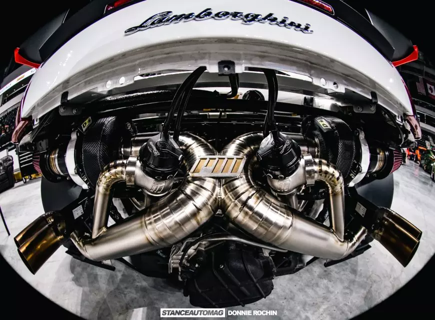 Rear exhaust shot of a lamboghini shot by Stance Auto Magazine