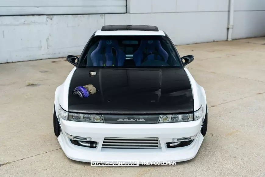 The front of a 1991 Nissan 240SX shot by Stance Auto Magazine Photographers