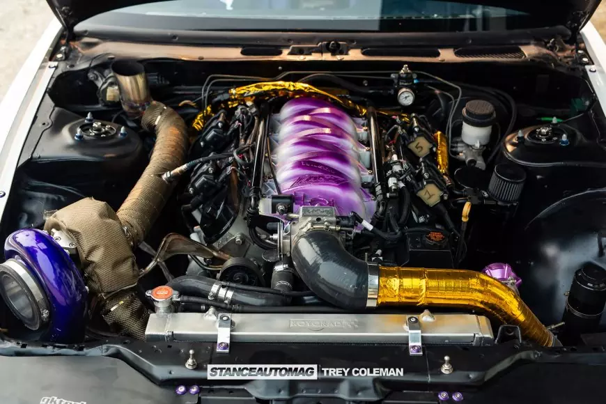 The engine of a 1991 Nissan 240SX shot by Stance Auto Magazine Photographers