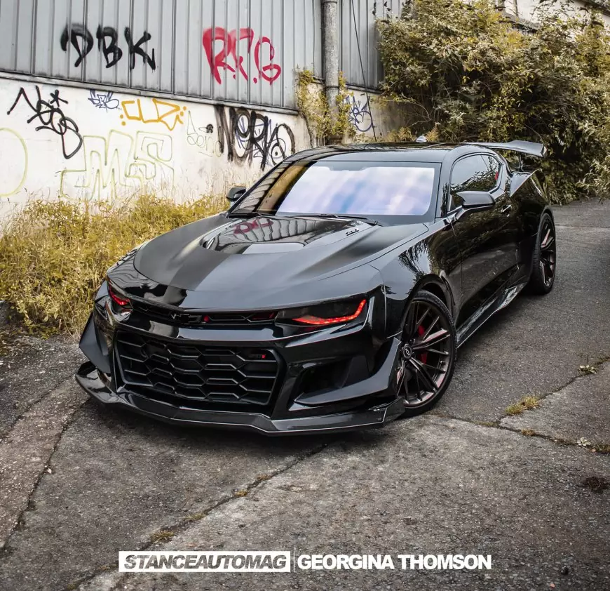A Chevrolet Camaro ZL1 shot by Stance Auto Magazine Photographers with red headlights