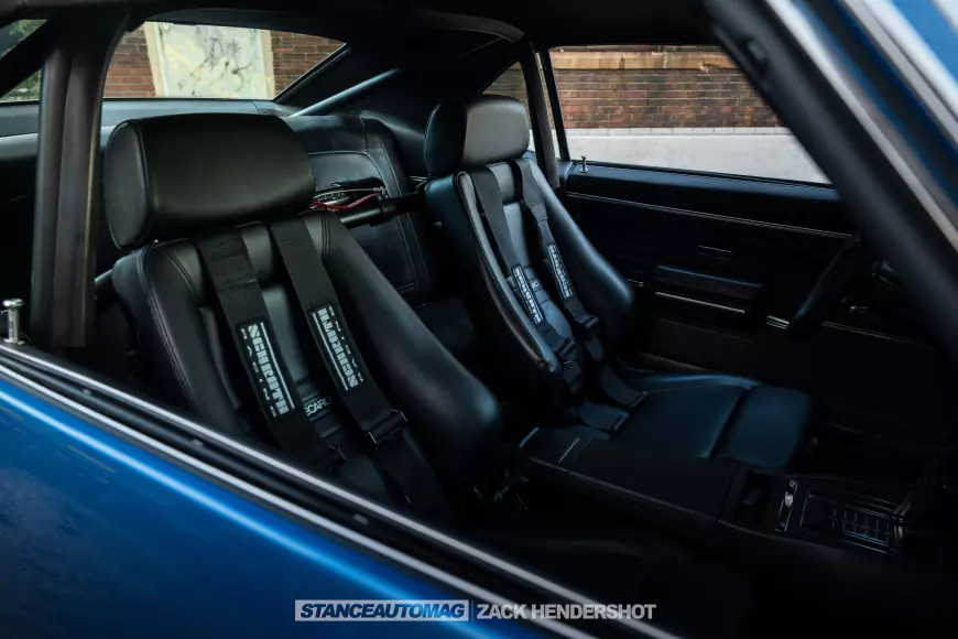 Back seats of a 1968 Chevy Camaro SS shot by stance auto magazine photographers