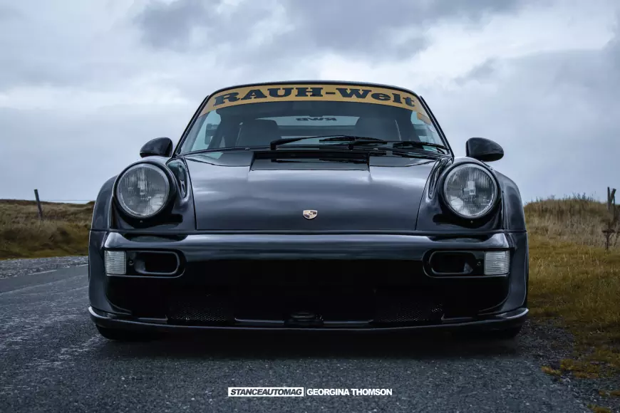 The front shot of a RWB Porsche