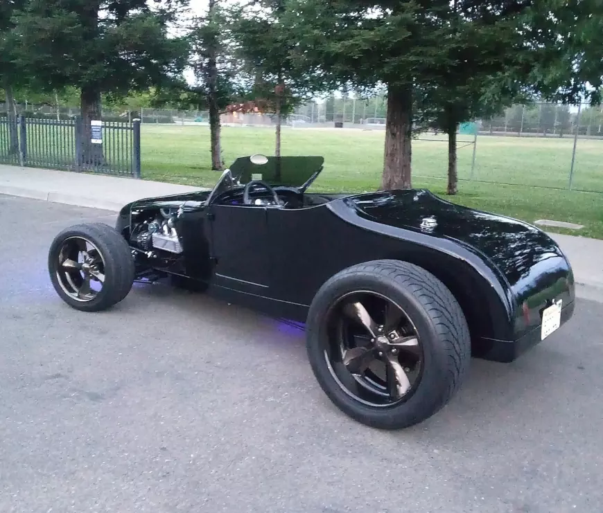 1927  Ford Track T Roadster - Black Tiger parked at the side of the road