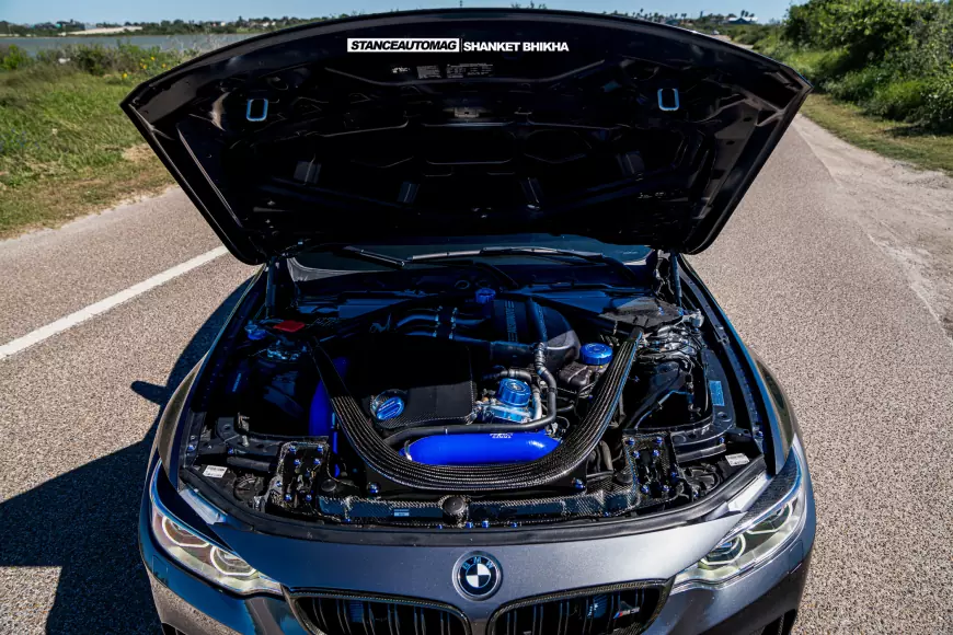 The engine bay of a 2016 BMW M3