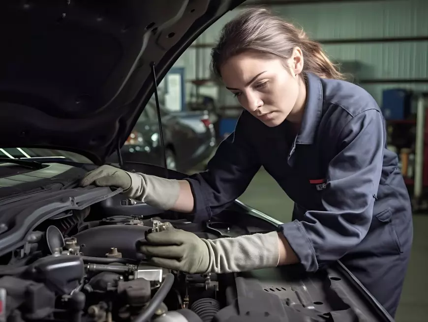 Women checking engine oil
