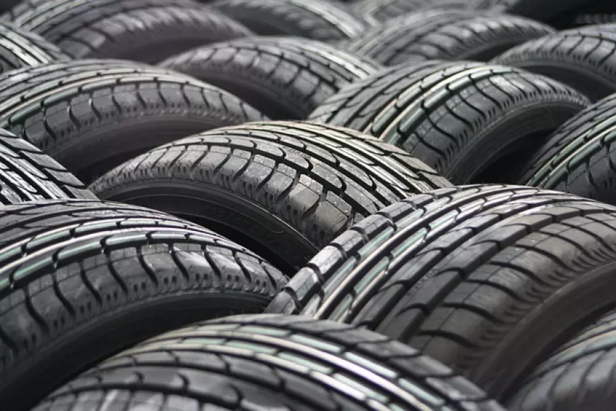 Picture of various car tyres