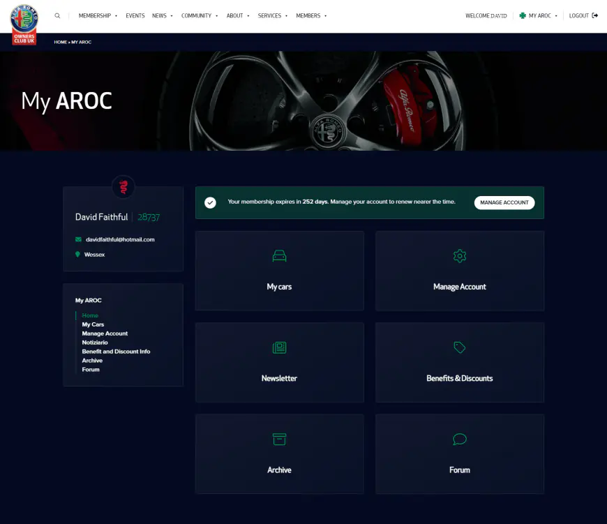 Arocs membership screen shot 