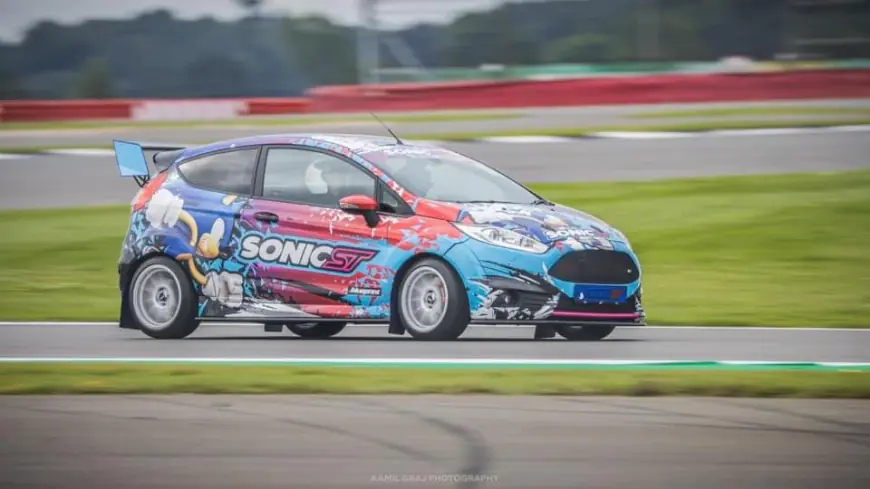 Fiesta ST wrapped in a Sonic the hedgehog wrap on the race track