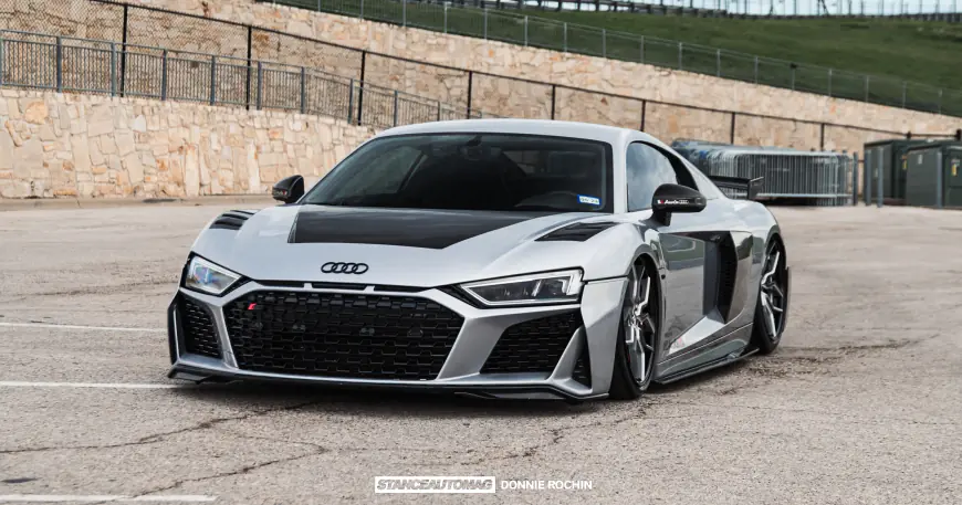 Front shot of a Bagged Audi R8