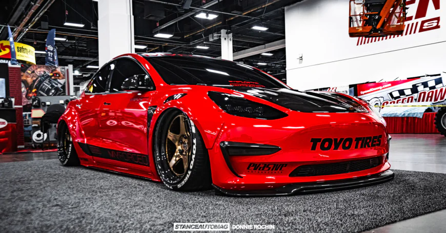 SEMA Tesla Model 3 Widebody Build with Artisan Spirits Kit and Carbon Fiber