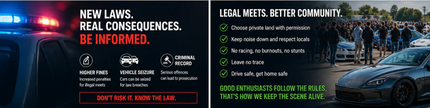 UK car meet laws 2026 — police crackdown on car gatherings and street cruises in the UK