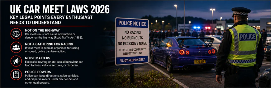 UK car meet laws 2026 — police crackdown on car gatherings and street cruises in the UK