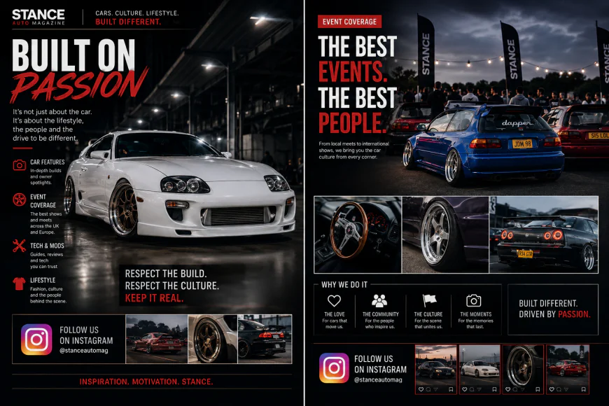 Stance Auto social media pages on Instagram Facebook and YouTube showing modified car builds and UK car culture content