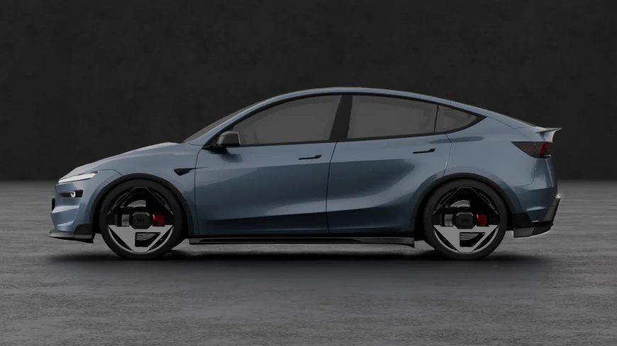 CUSTUNING Zephyrus Tesla Model Y Juniper body kit with Anemoi forged wheels and aerodynamic components