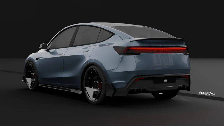 CUSTUNING Zephyrus Tesla Model Y Juniper body kit with Anemoi forged wheels and aerodynamic components