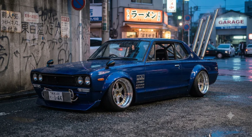 A classic Japanese shakotan-style lowered car