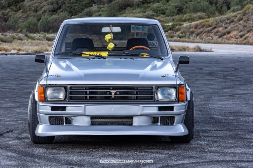 1986 Toyota pickup lowered mini truck 2RZ swap Watanabe wheels Los Angeles custom build