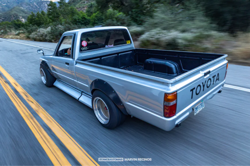 1986 Toyota pickup lowered mini truck 2RZ swap Watanabe wheels Los Angeles custom build