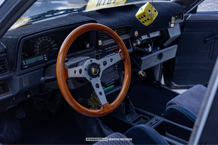 1986 Toyota pickup lowered mini truck 2RZ swap Watanabe wheels Los Angeles custom build interior