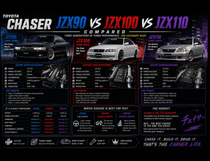 Toyota Chaser JZX90 vs JZX100 vs JZX110 Compared