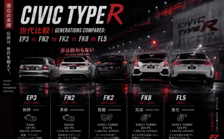 Civic Type R Generations Compared: EP3 vs FN2 vs FK2 vs FK8 vs FL5