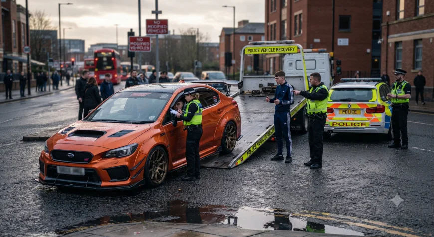 A police vehicle at a car meet representing Section 59 seizure powers