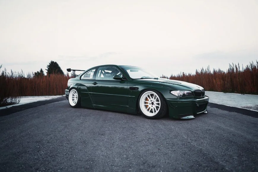 olive green lowered BMW e46