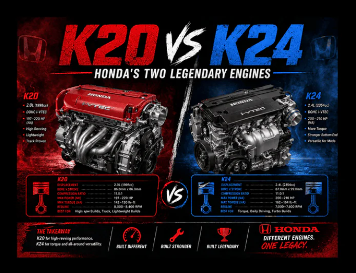 K20 vs K24: Honda's Two Legendary Engines Compared