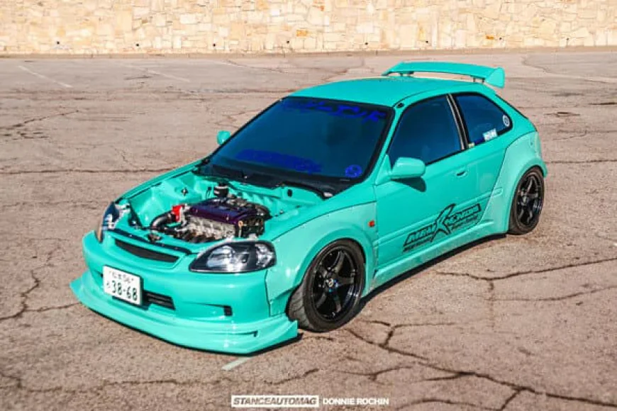 green modified honda civic with no bonnet