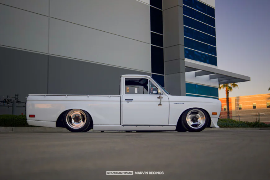 1971 Datsun 521 pickup truck lowered on air suspension