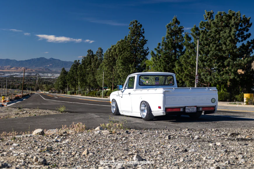 1971 Datsun 521 pickup truck lowered on air suspension