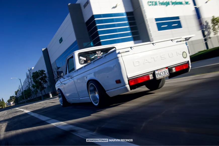 1971 Datsun 521 pickup truck lowered on air suspension