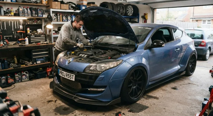 A man working on a renault megane project car