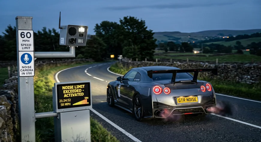 Modified car with aftermarket exhaust triggering a roadside noise enforcement camera