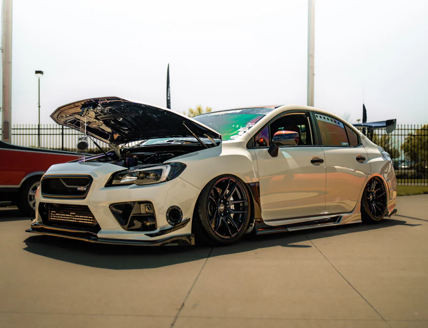 2015 Subaru WRX build with the bonnet open