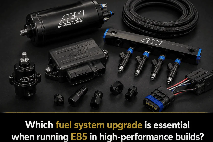Which fuel system upgrade is essential when running E85 in high-performance builds?
